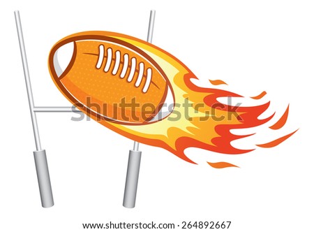 flaming rugby ball with goal post