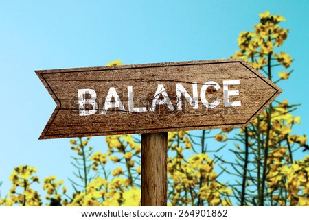 Balance wooden roadsign with beautiful natural background.