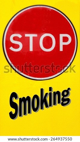 Red and yellow warning sign with a Stop Smoking concept