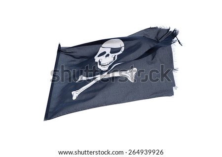 waving pirate flag jolly roger on white background