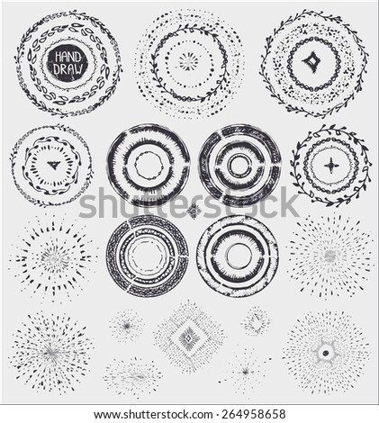 Hand drawn pattern wreath,frame burst .Doodle decor,artistic brushes,point,drop .For design template, invitations, holiday, wedding,baby design.Sketched Vector