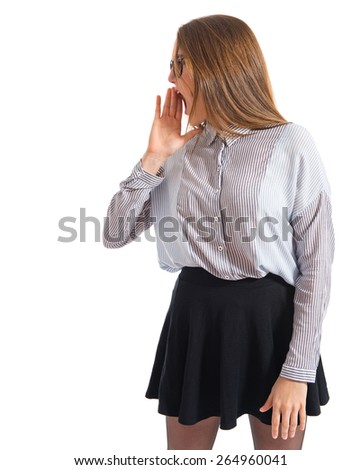 Girl shouting over white background  