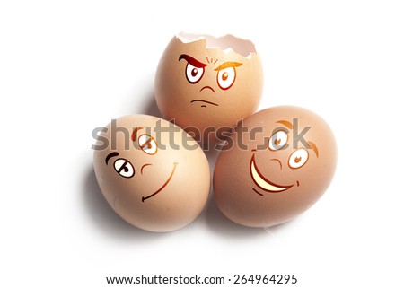 An empty shell, broken egg with cartoon faces