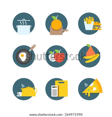 Different food icons collection. Flat icons set isolated on white
