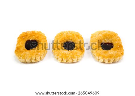 cookies with blueberry flavored jam  on white background