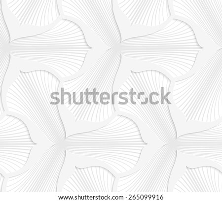 Seamless geometric background. Pattern with realistic shadow and cut out of paper effect.White 3d paper.3D white striped flowers with flower grid.