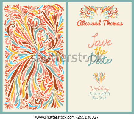 Wedding invitation template  background with doodle floral ornament