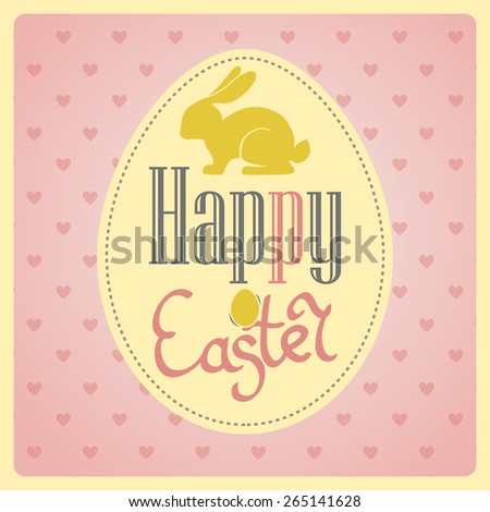 Bright happy easter card in vector. Easter bunny with Postcard with Easter eggs. Happy Easter. Easter greeting card. Easter card design.