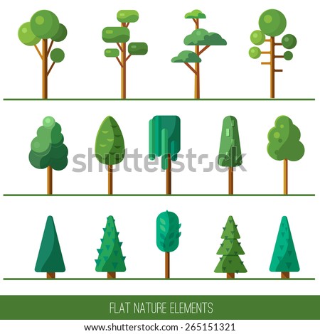 Set of nature elements: tree, spruce. Vector flat illustration.