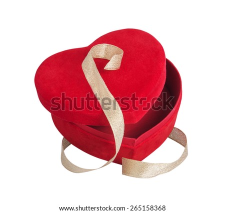 red heart and golden ribbon with white background