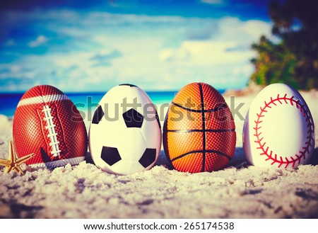 Sport eggs on ocean beach 