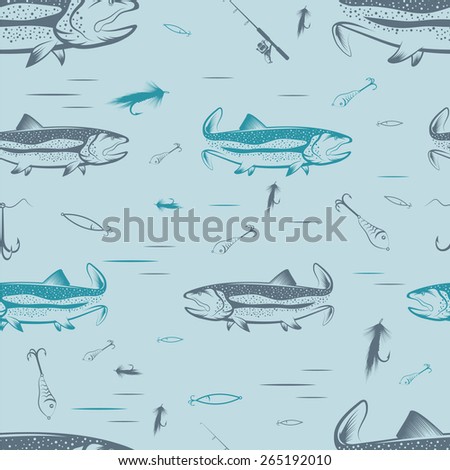 Seamless pattern for fishing theme. Vector illustration