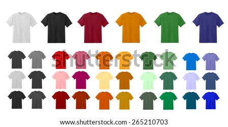 Big t-shirt templates collection of different colors, vector eps10 illustration. 