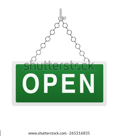 Green open sign on white background