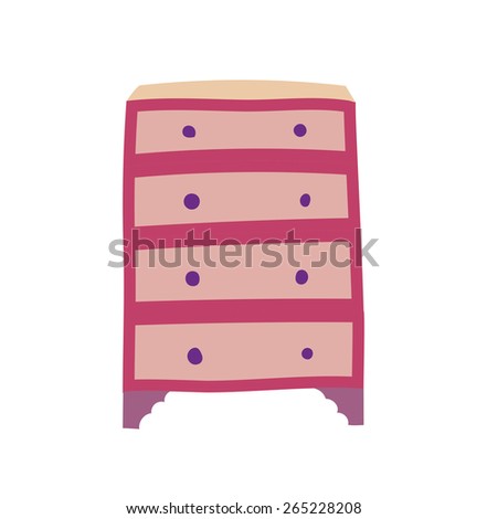 Pink chest of drawers and a round pen on a white background. Vector illustration.