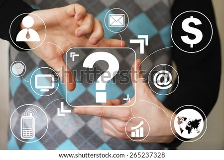 Businessman touch button interface question icon virtual