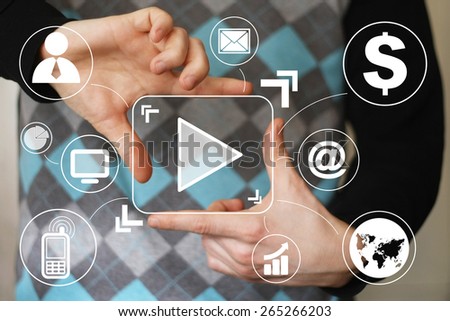 Business button play icon connection communication virtual