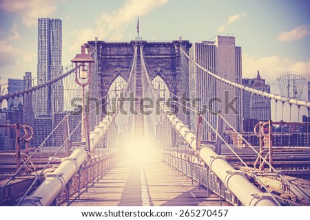 Vintage filtered picture of Brooklyn Bridge in New York City.