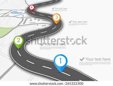 Road infographic with colorful pin pointer vector illustration Royalty-Free Stock Photo #265322300