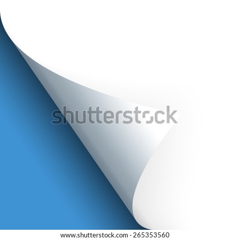 Paper / page turning over bottom left blue Royalty-Free Stock Photo #265353560