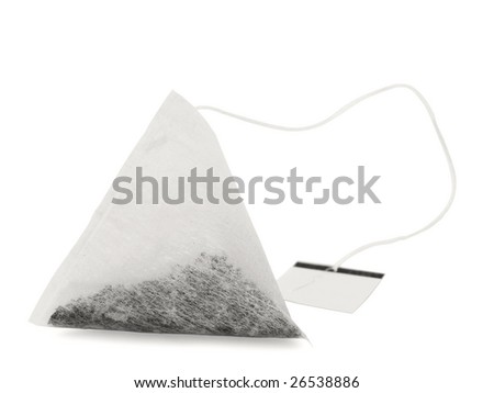 single tea bag against the white background