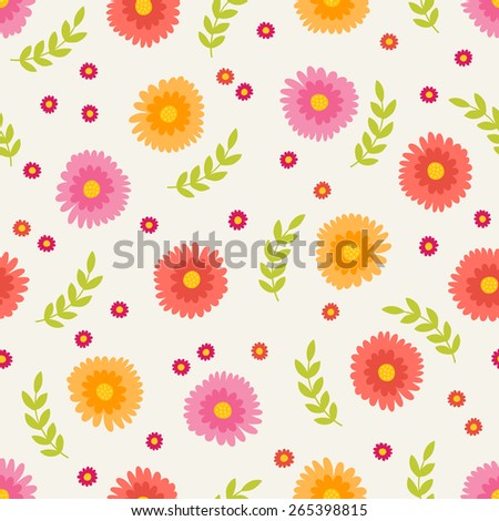 Seamless pattern with leaves and flowers. Perfect for wallpapers, pattern fills, web page backgrounds, textile, spring and summer invitations, birthday greeting cards 