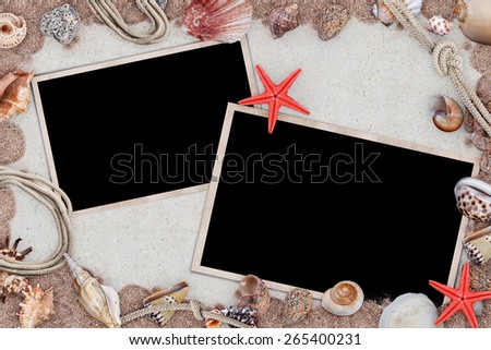 Vintage empty photo cards whit starfish and seashell