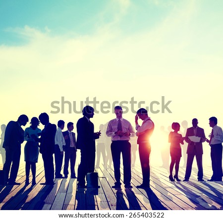 Back Lit Business People Discussion Skyline Concept
