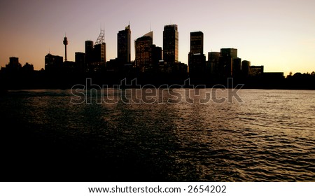 Sydney Skyline at sunset from ferry boat
