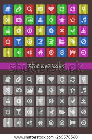 Stripped web and mobile monochrome and colored vector flat buttons set