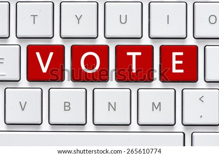 Keyboard with vote button. Computer white keyboard with vote button