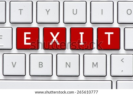 Keyboard with exit buton. Computer white keyboard with exit button