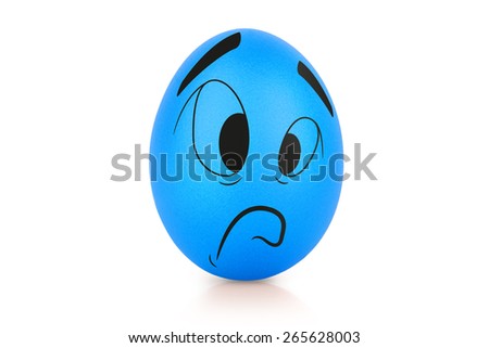 Blue sad egg with emotional face