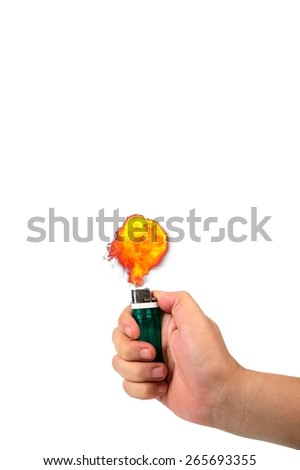 hand holding Lighters  isolated on white.