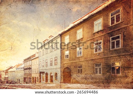 street in old Zagreb, Croatia. Picture in artistic retro style.