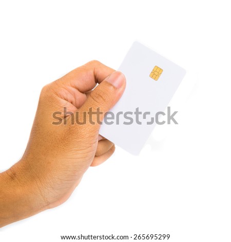 Hand hold black credit card for your customise on white background.