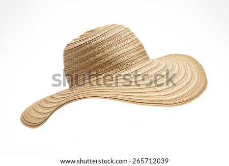 A straw beach sun hat isolated on white Royalty-Free Stock Photo #265712039