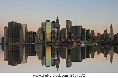 Lower Manhattan and reflection in the early morning sunlight