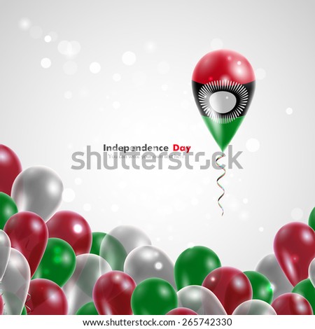 Flag of Malawi on balloon. Celebration and gifts. Ribbon in the colors are twisted Independence Day. Balloons on the feast of the national