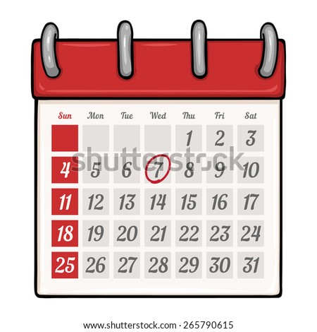 Vector Cartoon Loose-leaf Calendar with Red Circle Mark