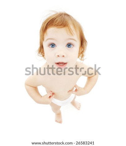 picture of baby boy in diaper over white