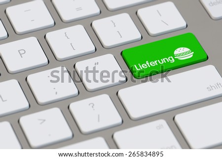 Symbol for delievery service for fast food on computer keyboard (3D Rendering)