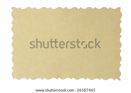 Reverse side of an old photo print with a decorative border, isolated on white background.