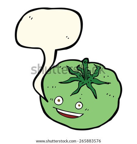 cartoon green tomato with speech bubble