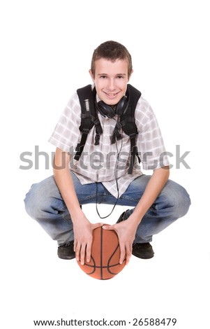 casual teenager ready to school with basketball