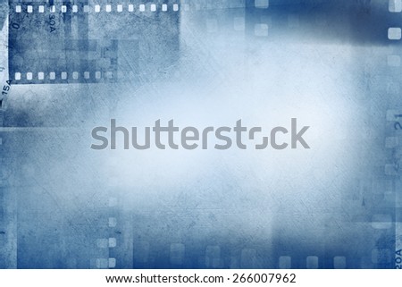 Film negative frames on blue background