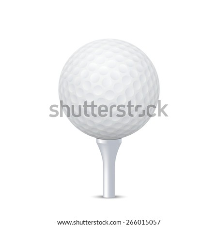 3d realistic golf ball on white tee - isolate. Vector EPS10 illustration. 