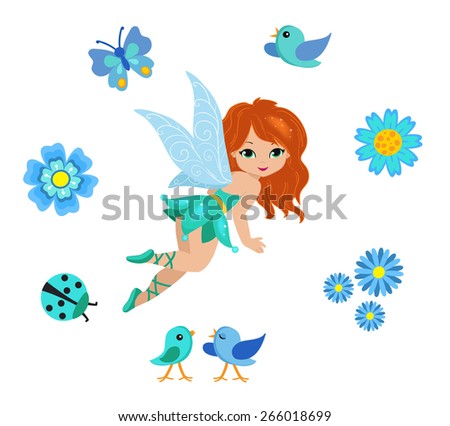 Illustration of a beautiful turquoise fairy in flight