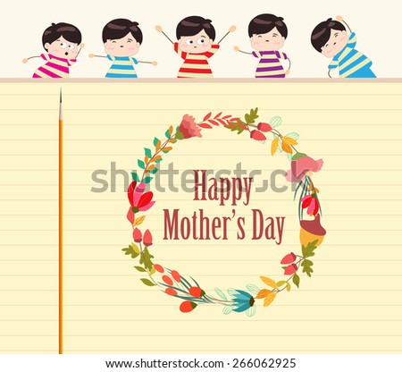 happy Mothers day with wreath and kids