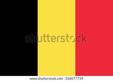Belgian flag. State government symbol of the country. True proportions and colors. Consists of three vertical stripes - black, yellow and red. Can be used to refer Belgium in design and maps. Royalty-Free Stock Photo #266077739